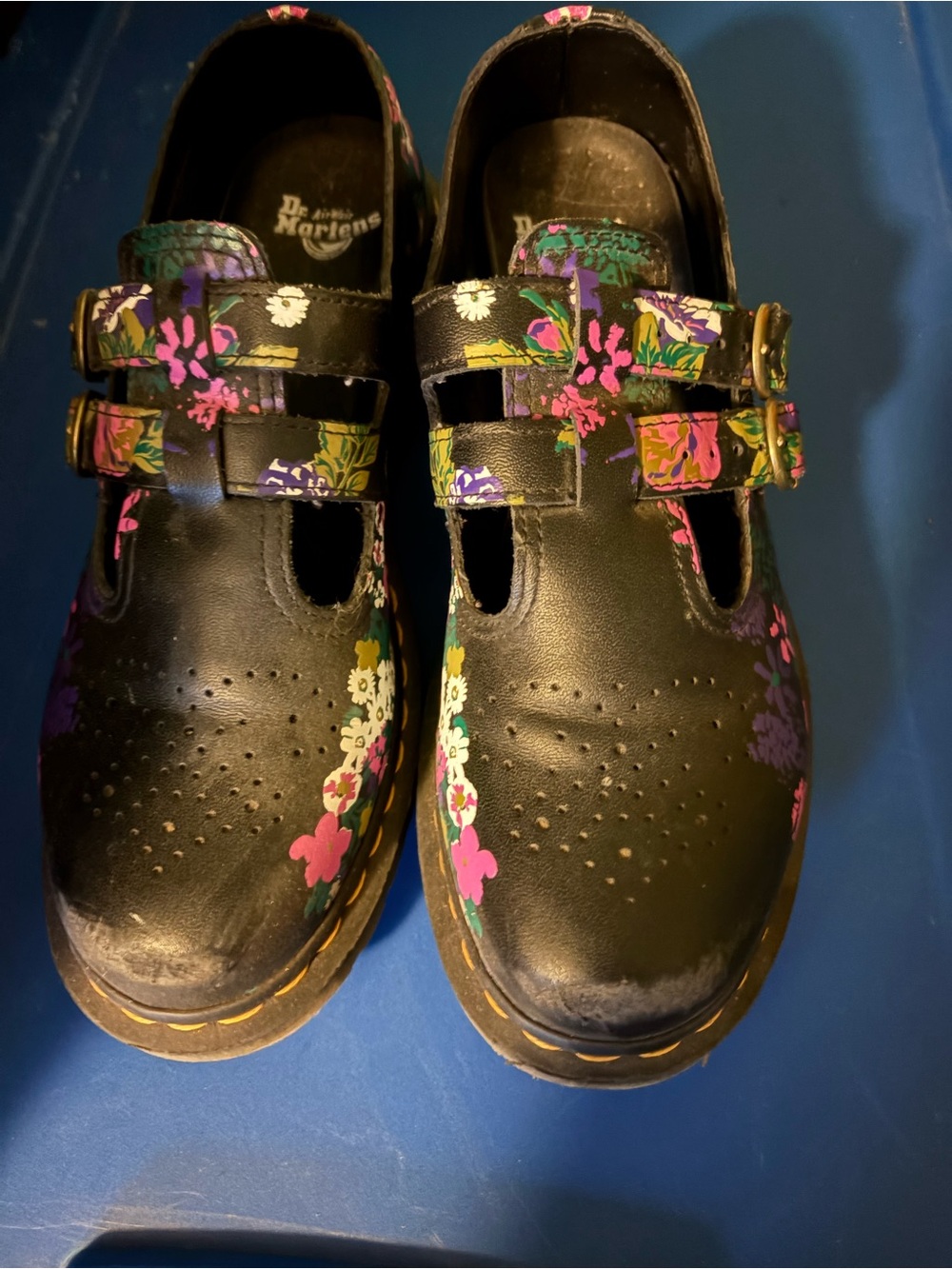 Dr. Martens Black Floral Double-Strap Mary Jane Clogs